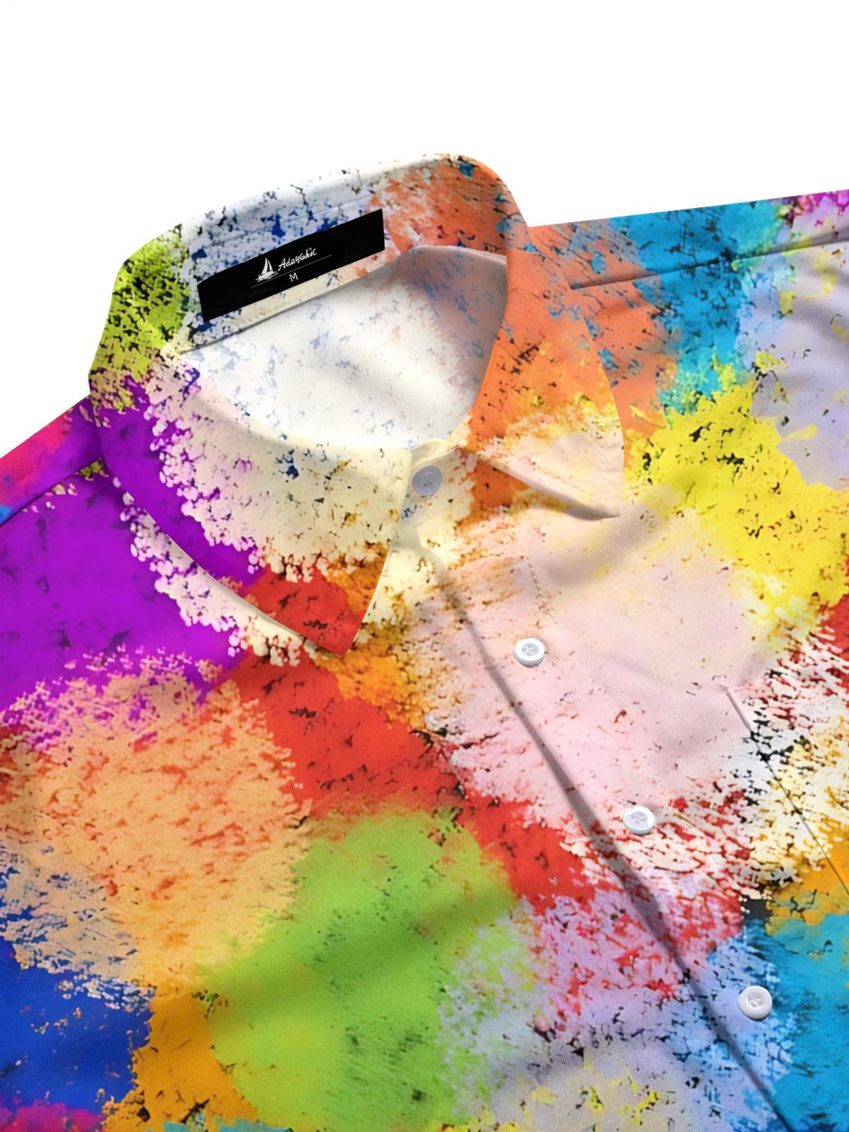 Geometric Circle Print Men's Pocket Short Sleeve Shirts