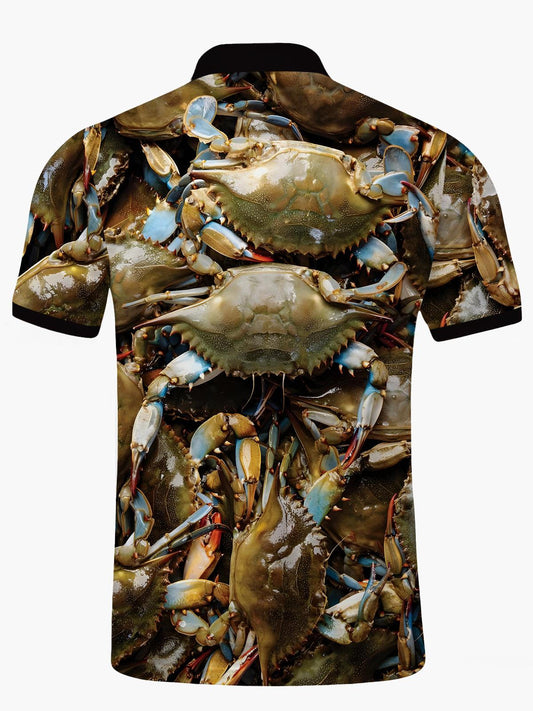 Crab Print Men's Short Sleeve Button Polo Shirt