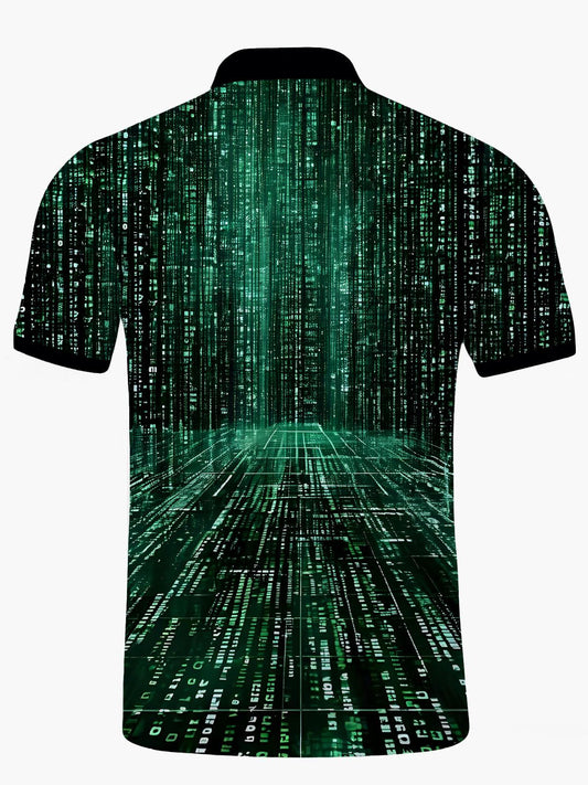 Code Print Men's Short Sleeve Button Polo Shirt