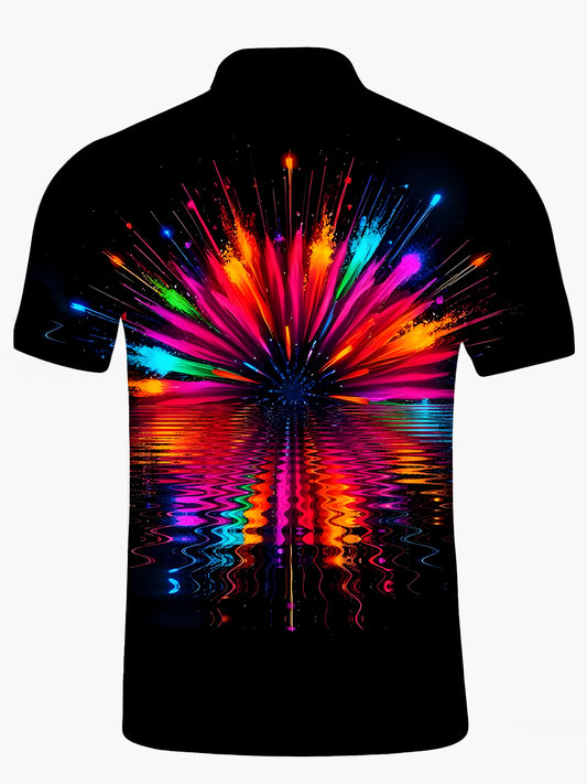 Independence Day Fireworks Men's Short Sleeve Button Polo Shirt