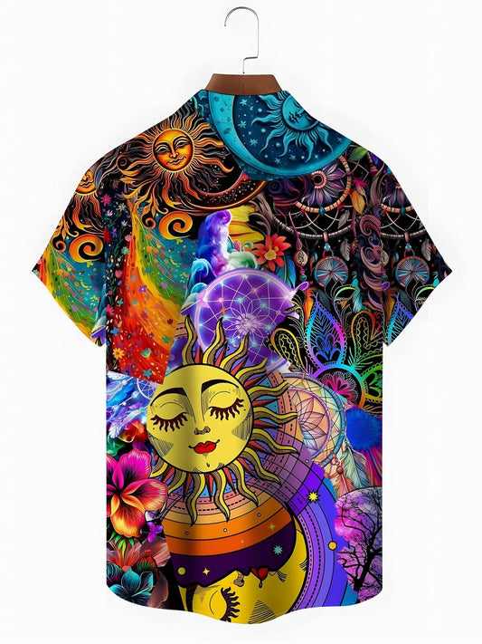 Sun Art Print Men's Pocket Short Sleeve Shirts