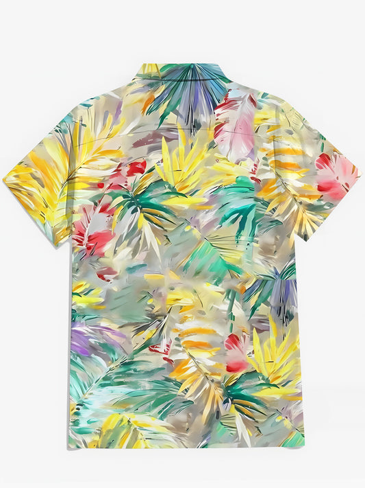 Leaf Print Men's Pocket Short Sleeve Shirts
