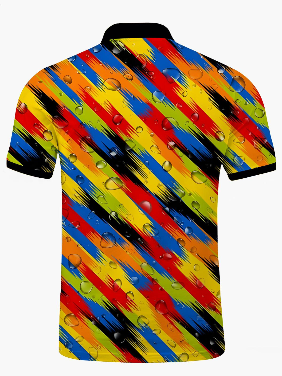 Gradient Drop Print Men's Short Sleeve Button Polo Shirt
