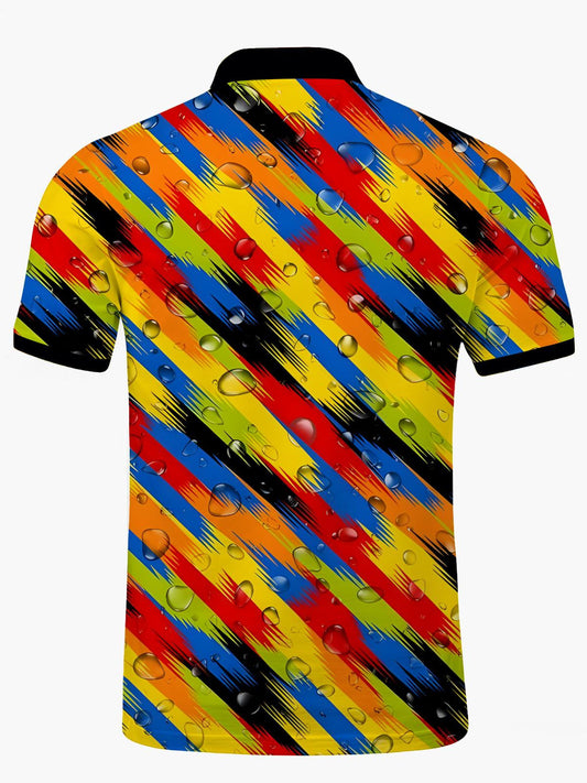 Gradient Drop Print Men's Short Sleeve Button Polo Shirt