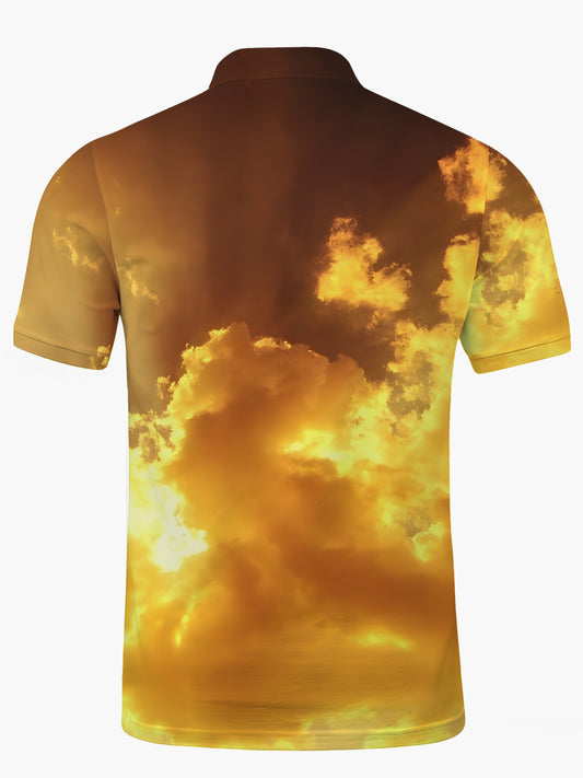 Sky Cloud Print Men's Short Sleeve Button Polo Shirt