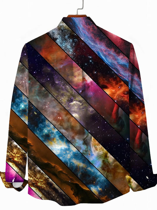 Starry Sky Print Men's Pocket Long Sleeve Shirts