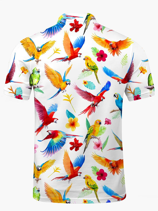Hawaiian Parrot Men's Short Sleeve Button Polo Shirt