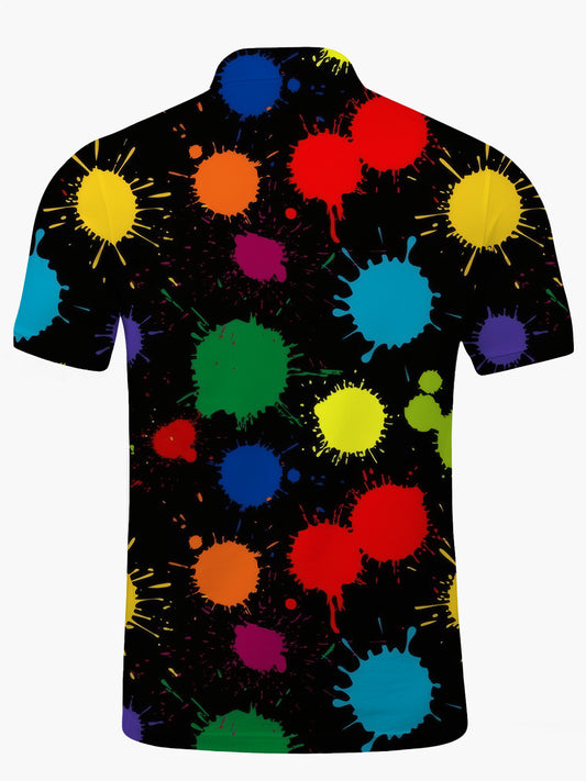 Splash Print Men's Short Sleeve Button Polo Shirt