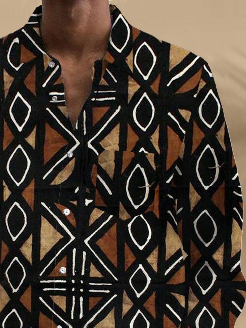 Men's long sleeve geometric print shirt back view