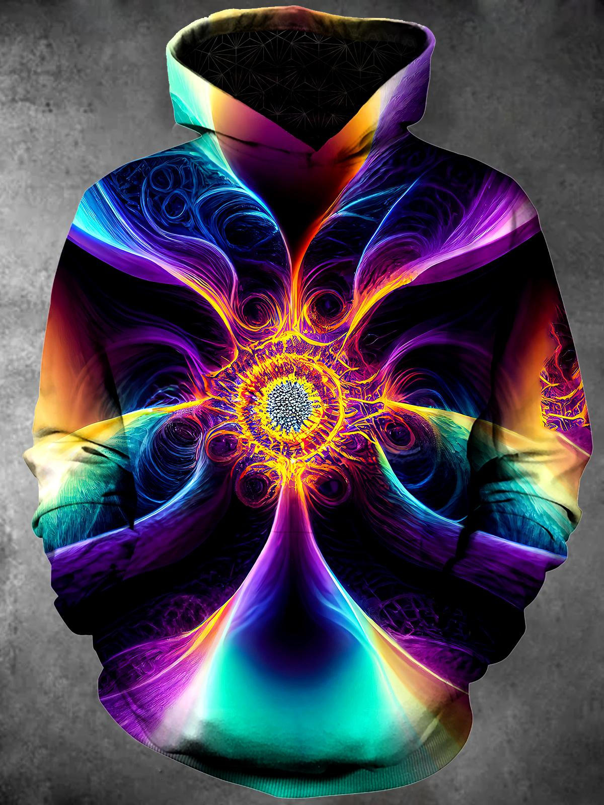 Adaychic Men's Psychedelic Fractal Swirl Print Long Sleeve Hoodie