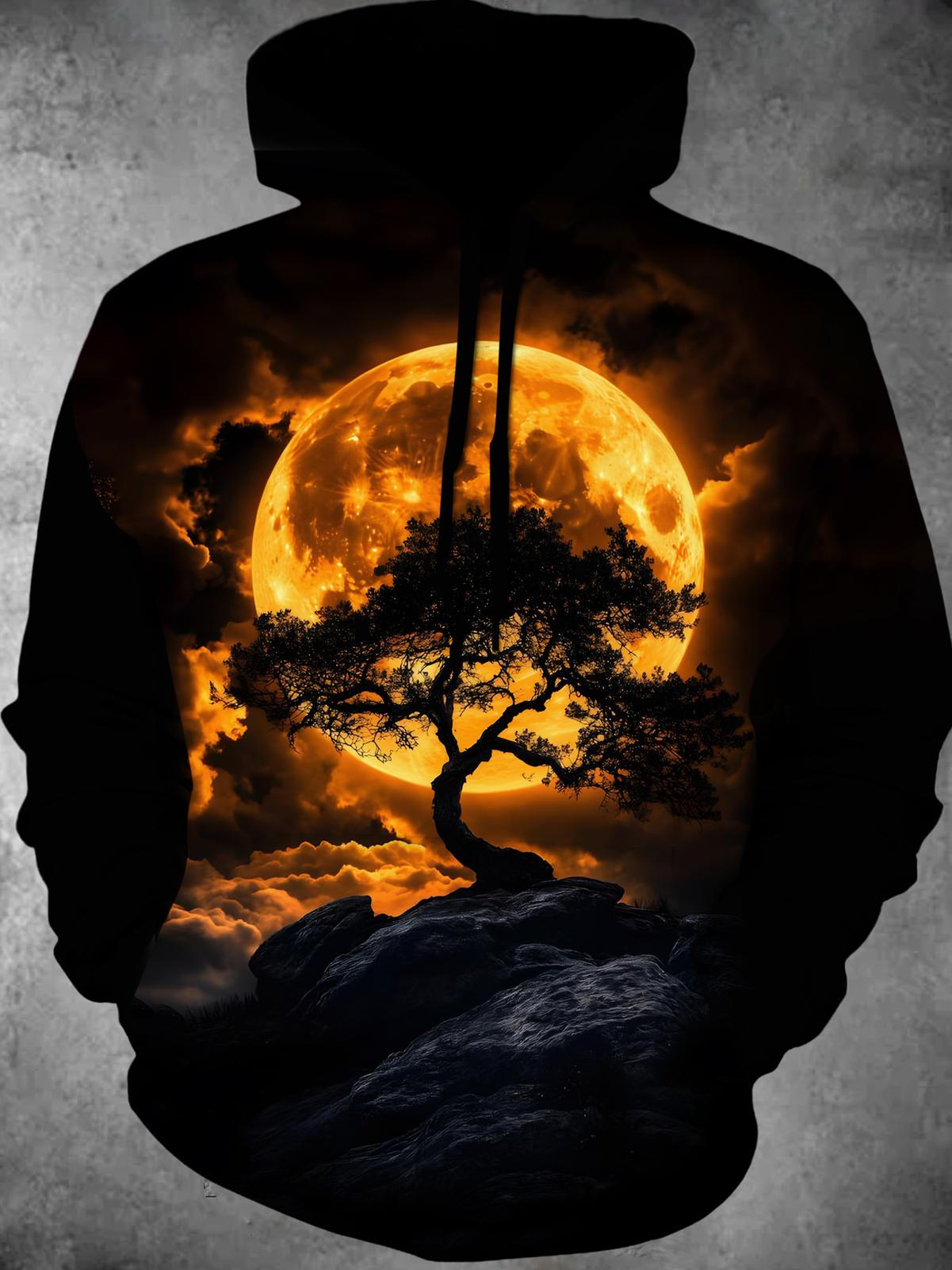 Adaychic Men's Moon Tree Silhouette Print Long Sleeve Hoodie