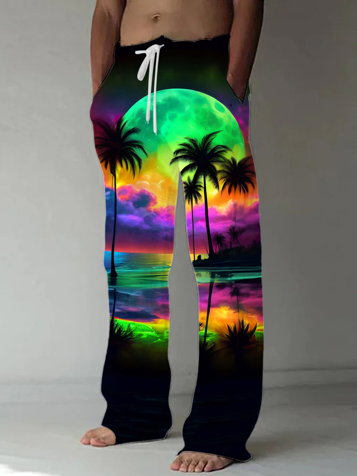 Men's Hawaiian print casual elastic waist pants front view Halloween costume