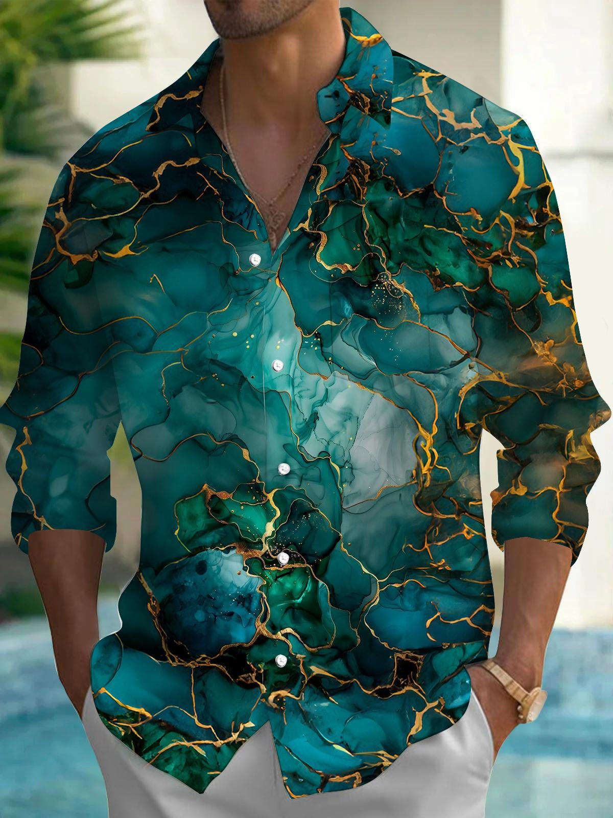 Men's abstract print long sleeve shirt front view