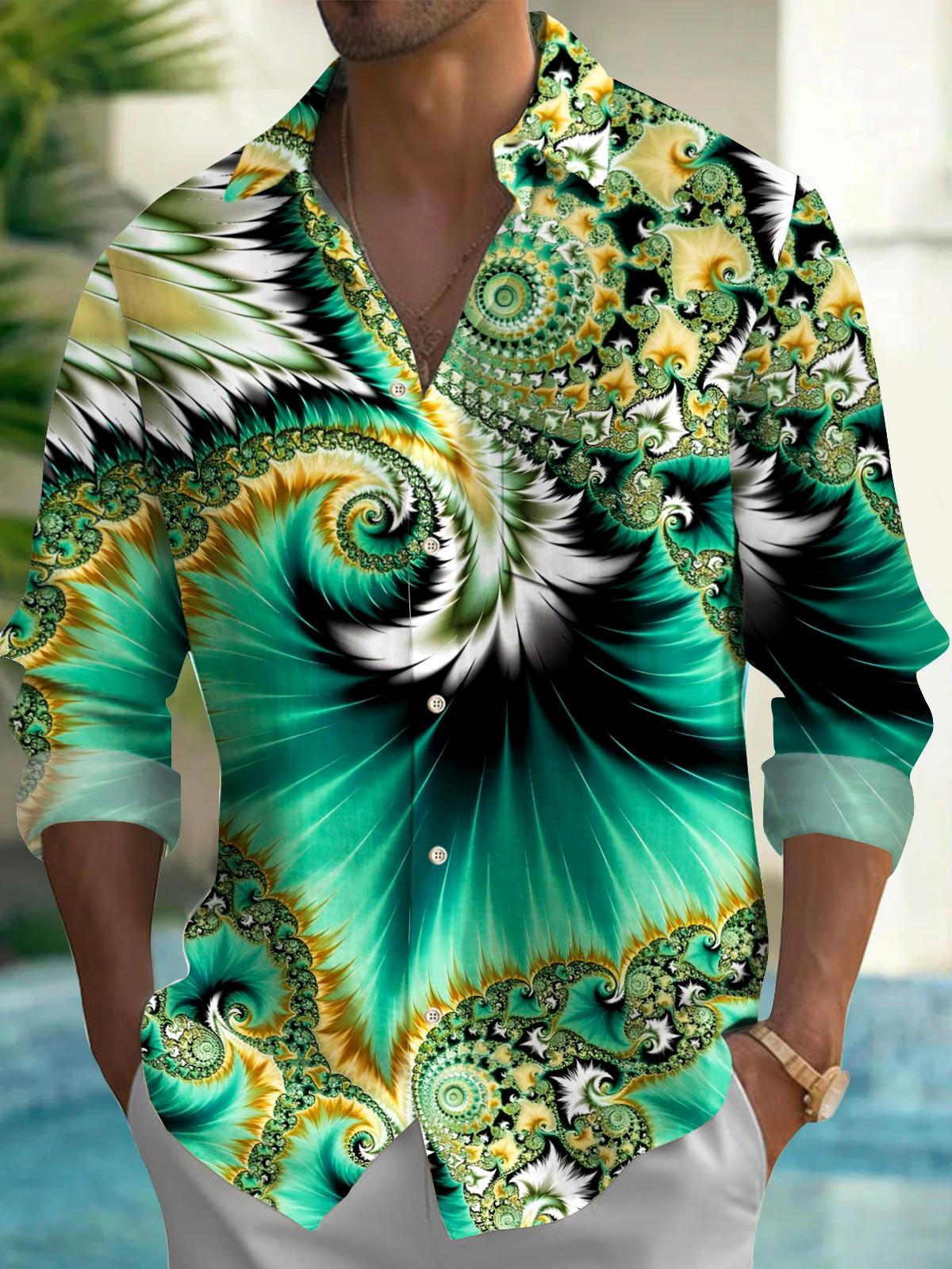 Men's abstract print long sleeve shirt front view