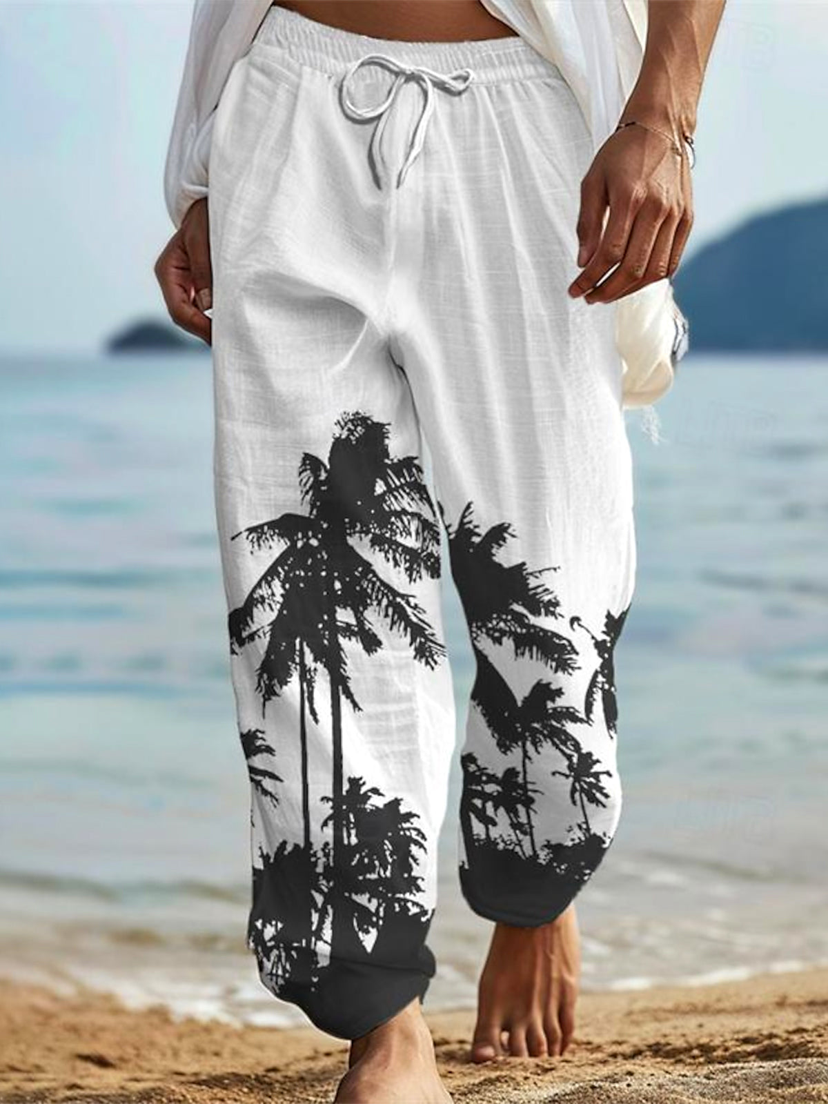 men's Hawaiian casual pants front view tropical beach vacation