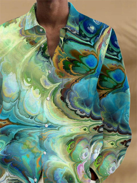 Men's abstract print long sleeve shirt with pocket back view
