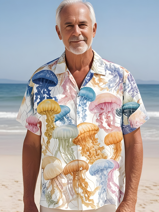 Jellyfish Print Men's Pocket Short Sleeve Shirts