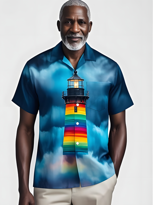 Lighthouse Print Men's Pocket Short Sleeve Shirts