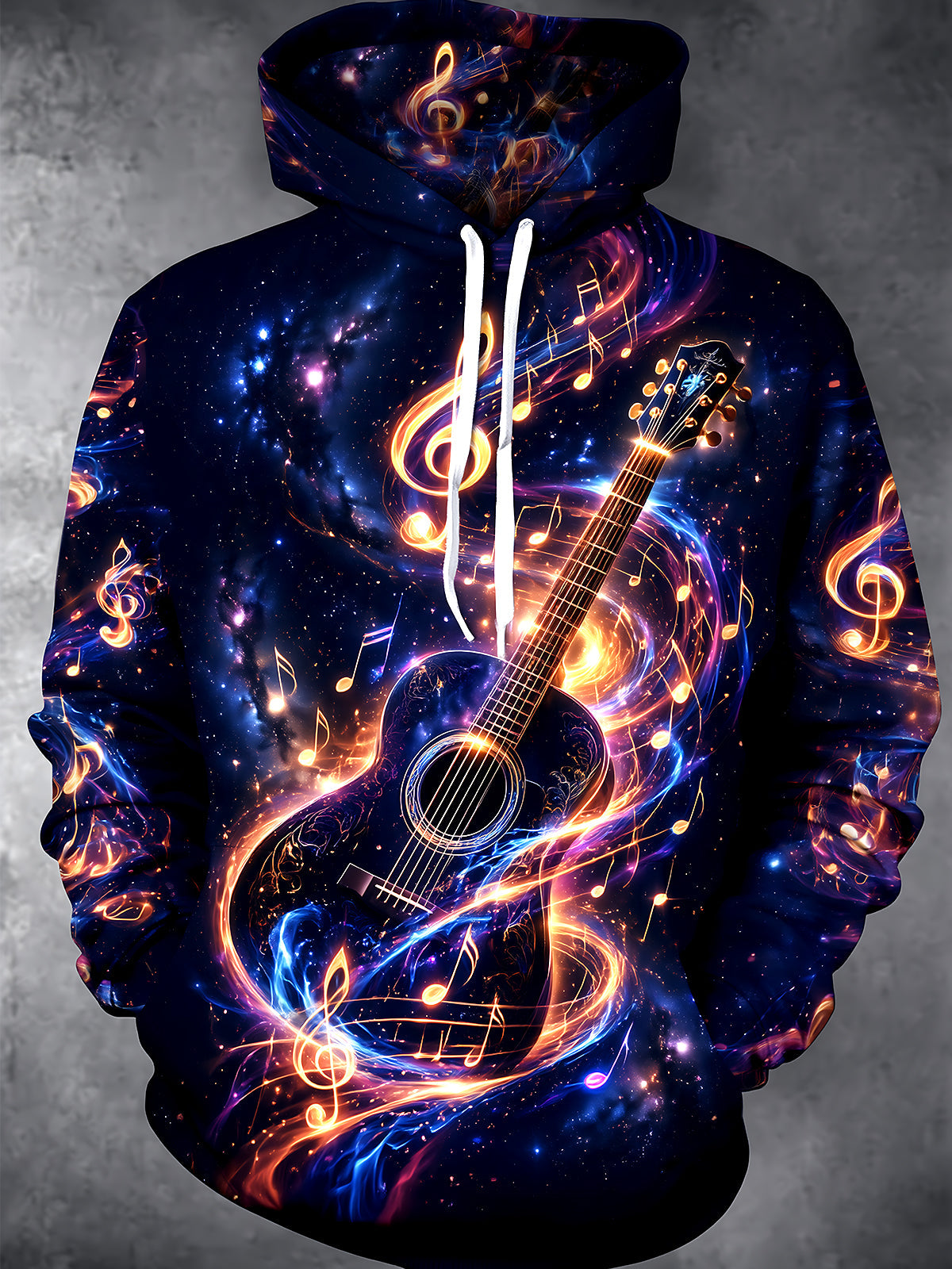 Adaychic Men's Graphic Guitar And Musical Notes Print Long Sleeve Hoodie