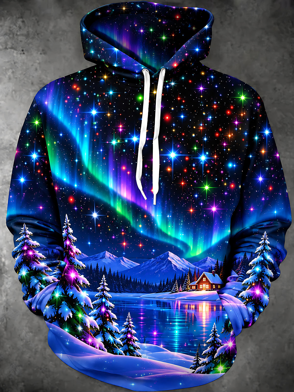Adaychic Men's Aurora Borealis And Starry Night Sky Print Long Sleeve Hoodie