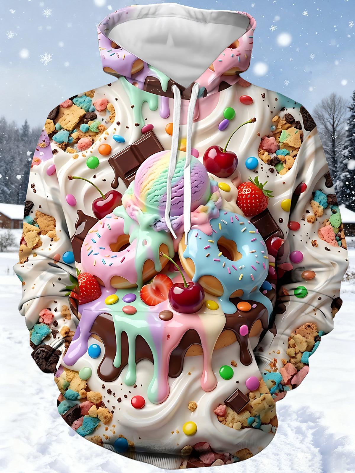 Adaychic Men's Graphic Ice Cream And Donuts Print Long Sleeve Hoodie