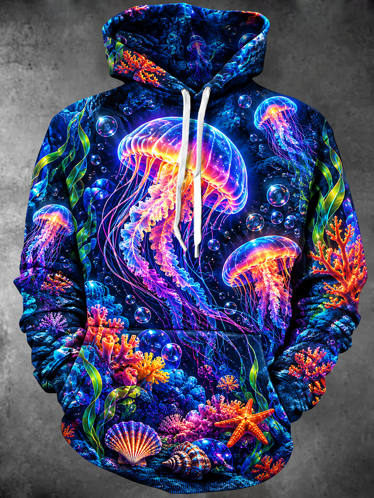 Adaychic Men's Graphic Jellyfish Print Coral Reef Print Long Sleeve Hoodie