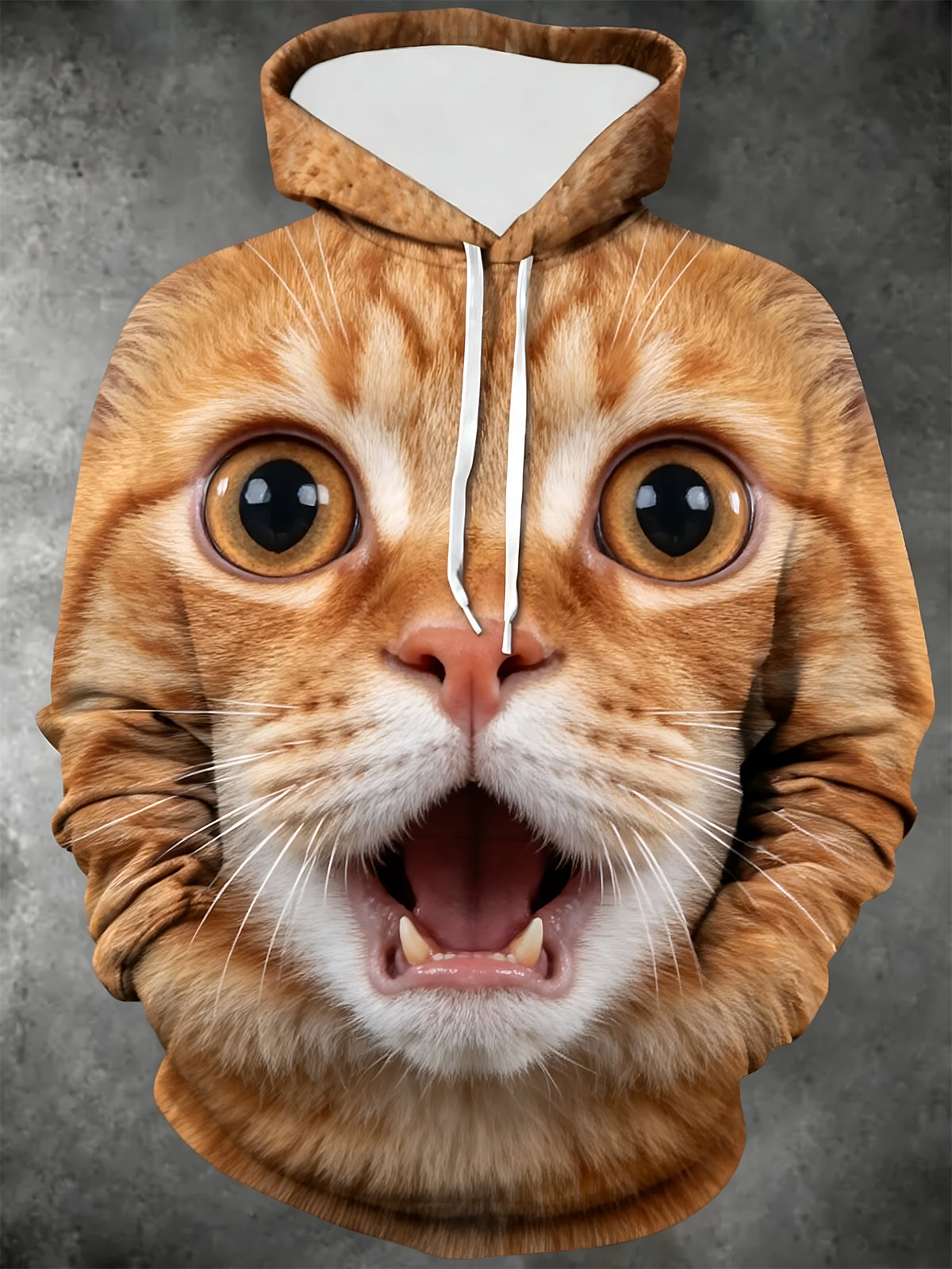 Adaychic Men's Graphic Orange Tabby Cat Face Print Long Sleeve Hoodie with Chest Pocket