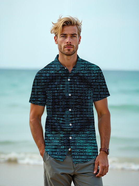 Geometric Print Men's Pocket Short Sleeve Shirts