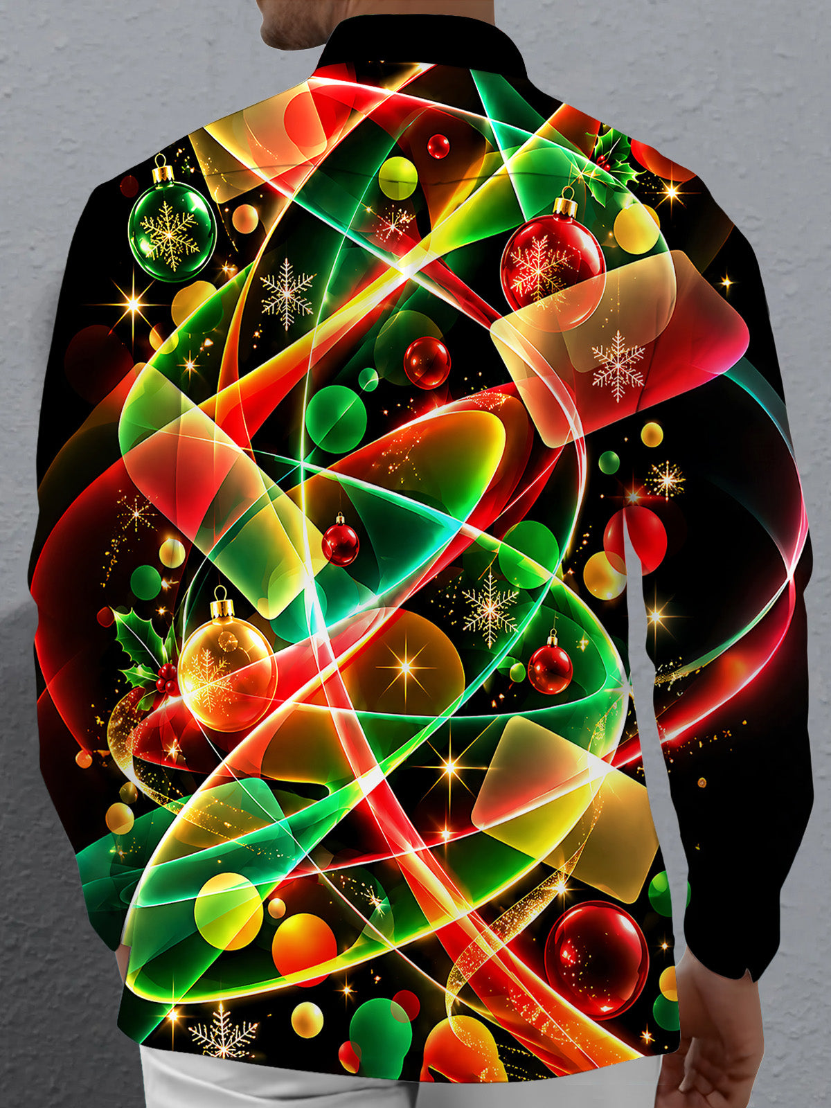 Adaychic Men's Printed Christmas Ornaments Print Long Sleeve Shirt with Chest Pocket