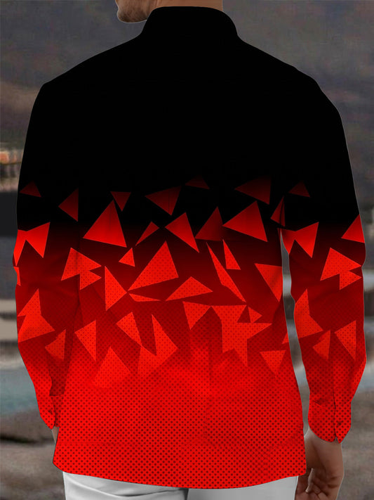 Adaychic Men's Patterned Geometric Triangle Gradient Print Long Sleeve Shirt with Chest Pocket