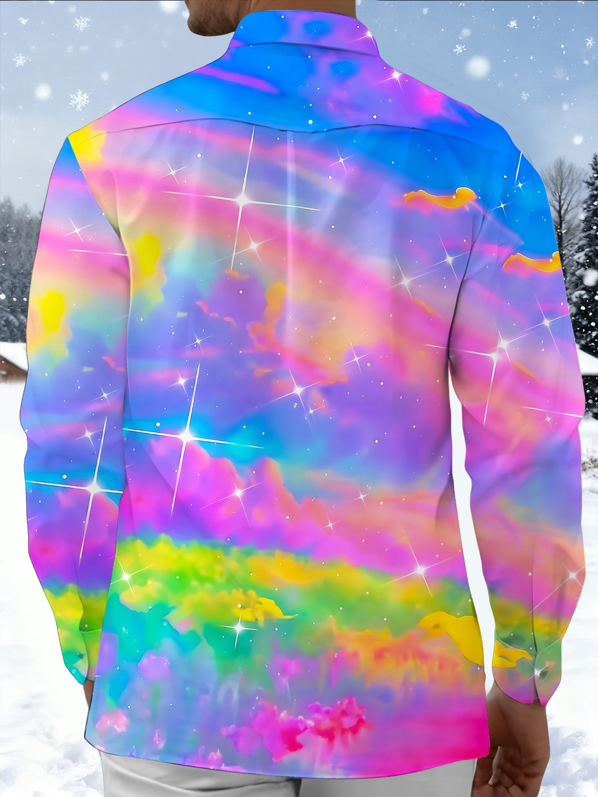 Adaychic Men's Tie Dye Galaxy Nebula Print Long Sleeve Shirt with Chest Pocket