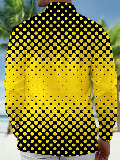 Adaychic Men's Geometric Polka Dot Gradient Print Long Sleeve Shirt with Chest Pocket