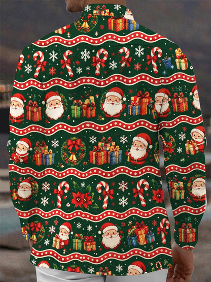 Adaychic Men's Printed Santa Claus And Christmas Gifts Print Long Sleeve Shirt with Chest Pocket