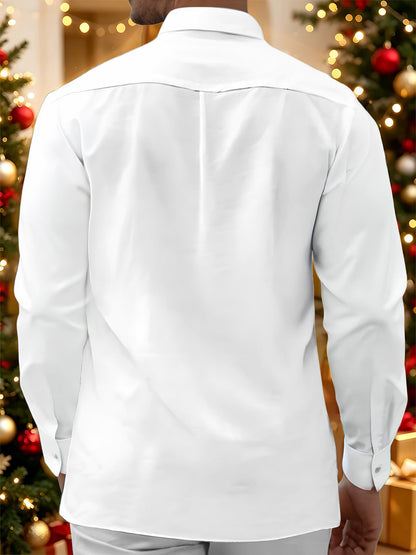 Adaychic Men's Graphic Christmas Reindeer And Sleigh Print Long Sleeve Shirt with Chest Pocket