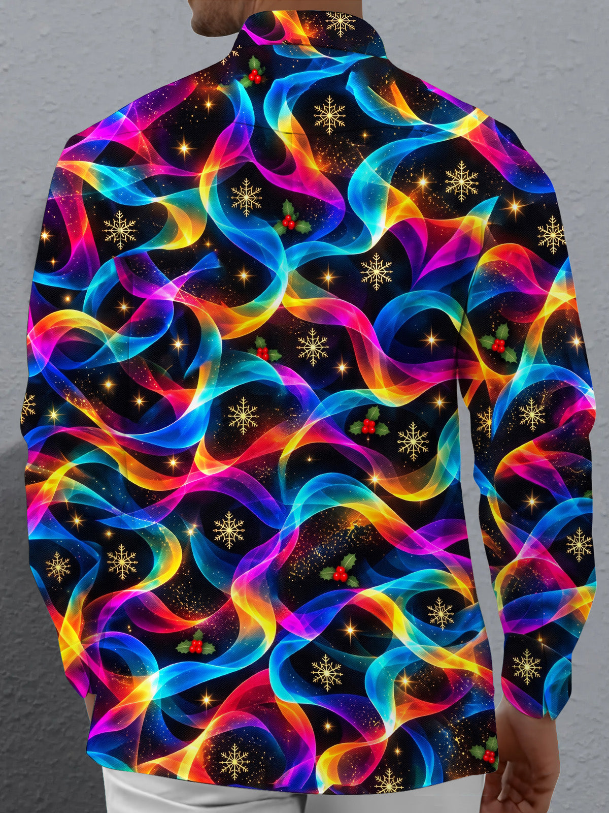 Adaychic Men's Printed Colorful Wavy Lines Print Long Sleeve Shirt with Chest Pocket