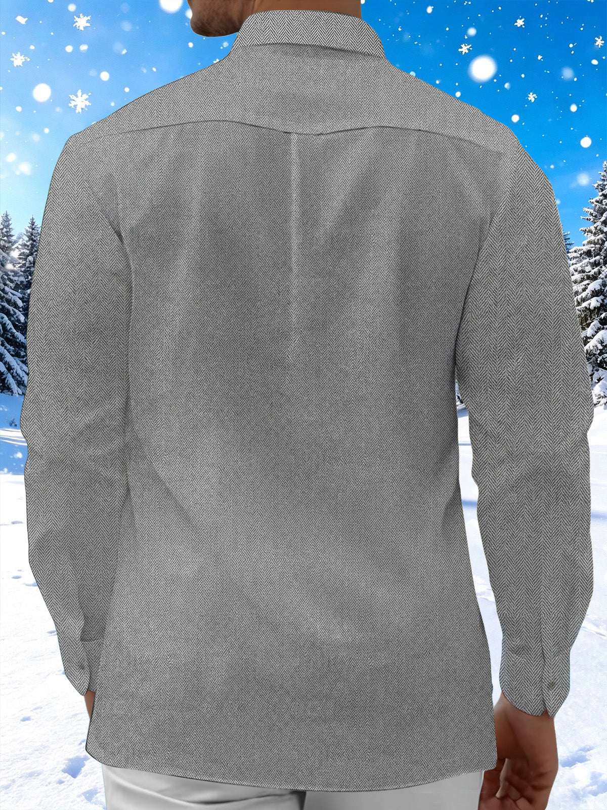 Adaychic Men's Graphic Christmas Gingerbread House Print Long Sleeve Shirt with Chest Pocket