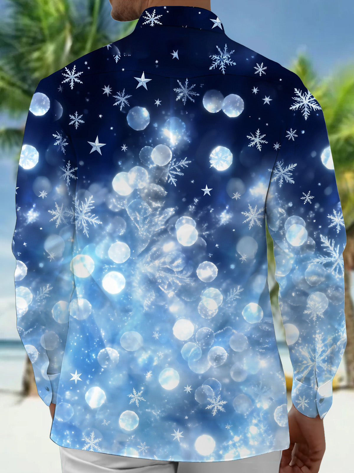 Adaychic Men's Printed Snowflake Gradient Print Long Sleeve Shirt with Chest Pocket