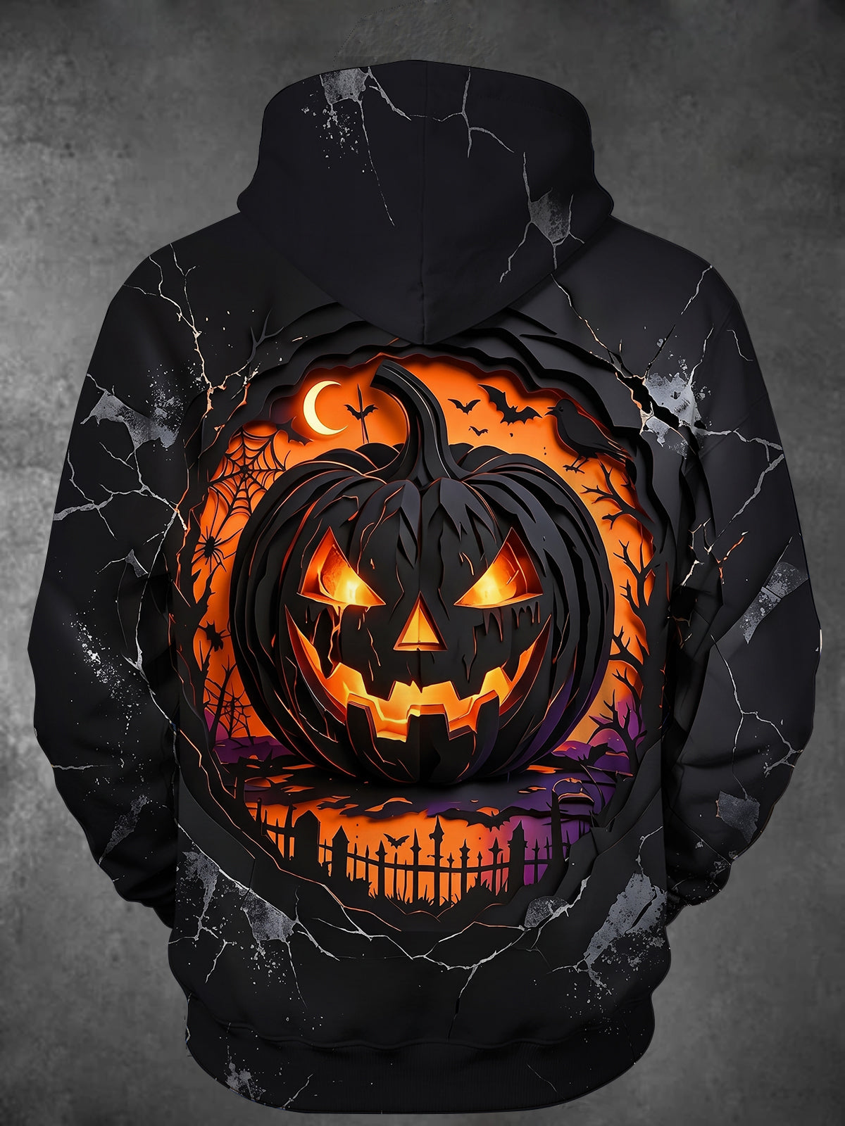 Adaychic Men's Long Sleeve Hoodie - Halloween Jack-o-lantern And Graveyard Scene Print