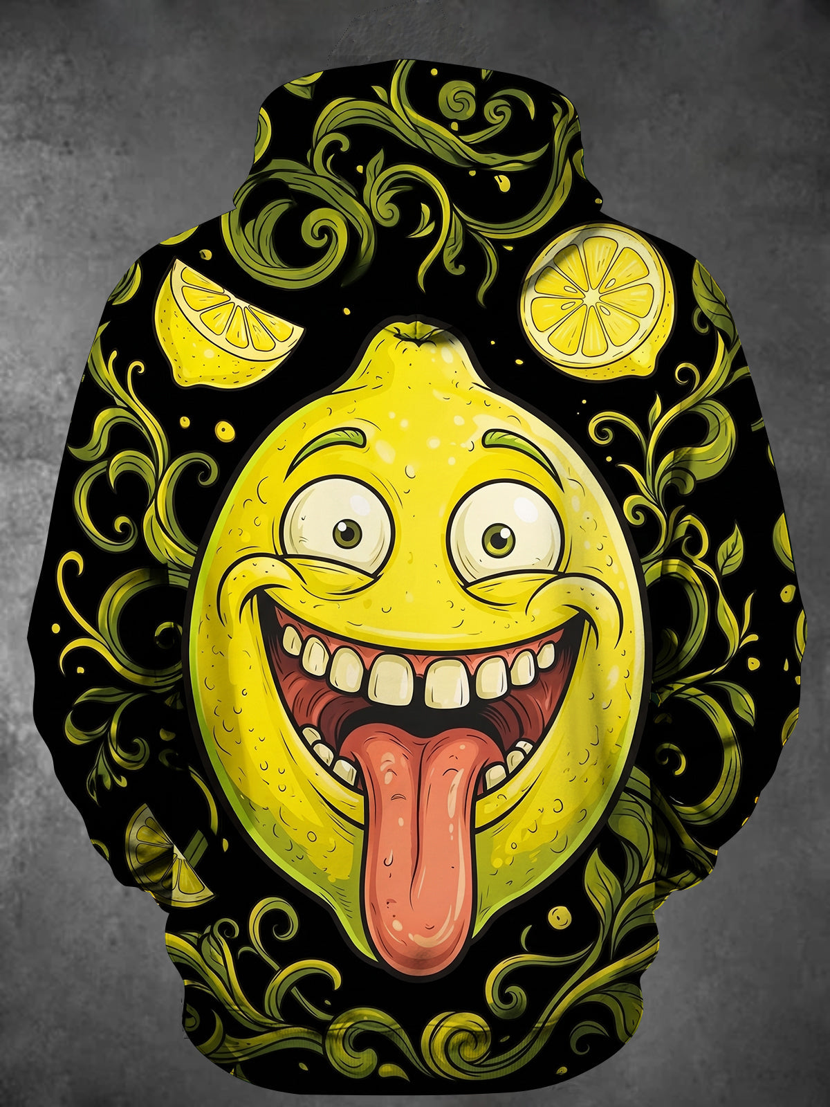 Adaychic Men's Anthropomorphic Lemon Cartoon Face Print Long Sleeve Hoodie
