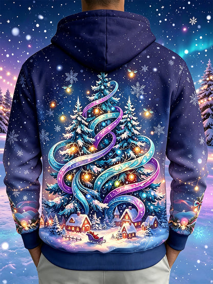 Adaychic Men's Christmas Tree And Winter Village Print Long Sleeve Hoodie