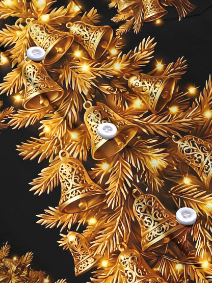 Adaychic Men's Long Sleeve Shirt - Golden Christmas Trees With Bells And Lights Print with Chest Pocket