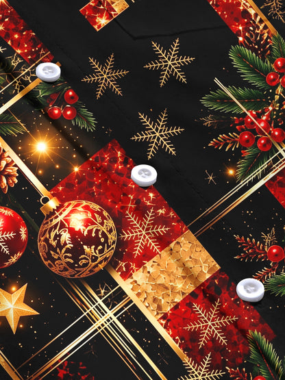 Adaychic Men's Printed Christmas Ornaments Print Long Sleeve Shirt with Chest Pocket