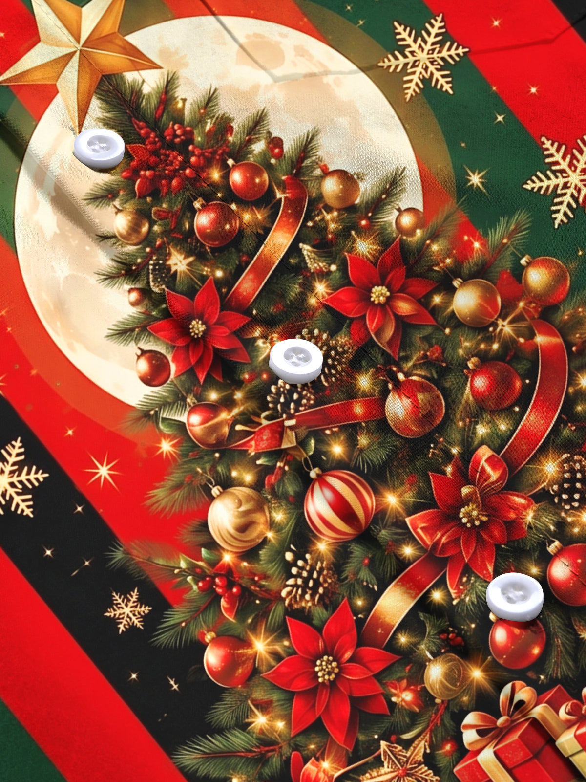 Adaychic Men's Christmas Tree With Ornaments And Gifts Print Long Sleeve Shirt with Chest Pocket