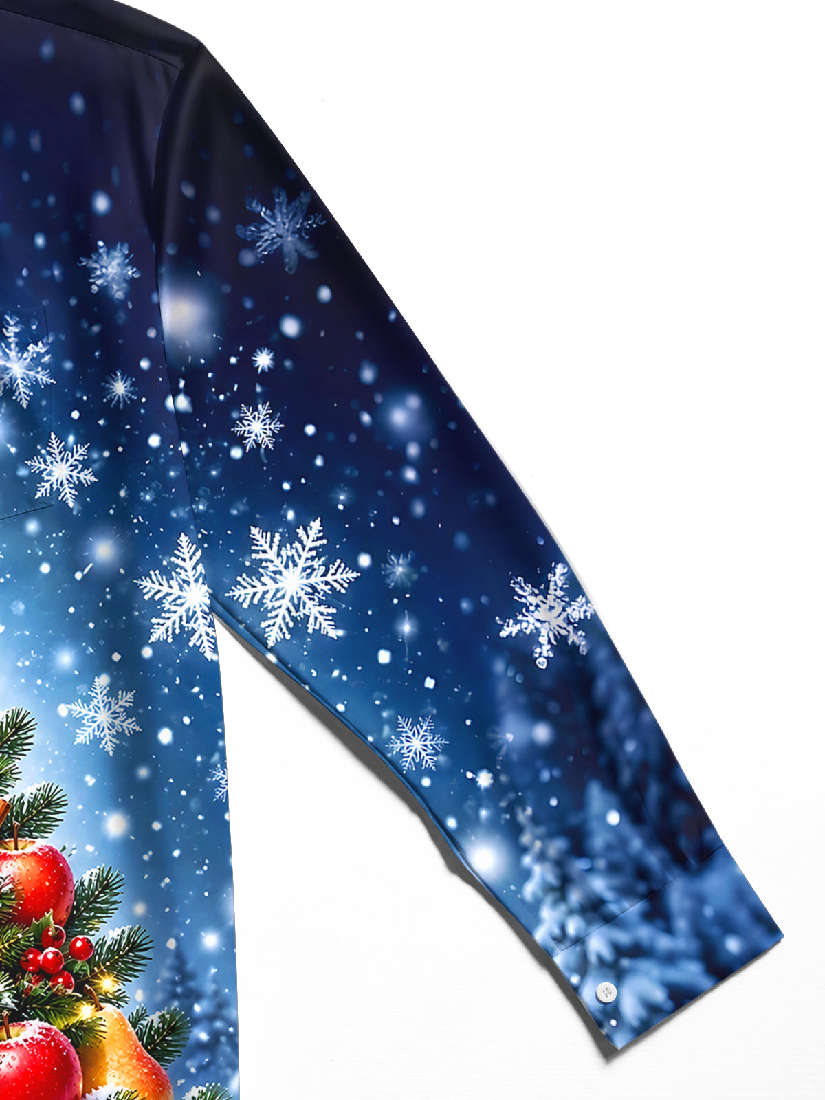Adaychic Men's Printed Christmas Tree Print Snowflakes Print Long Sleeve Shirt with Chest Pocket