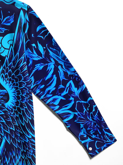 Adaychic Men's Floral Eagle And Floral Pattern Long Sleeve Shirt with Chest Pocket