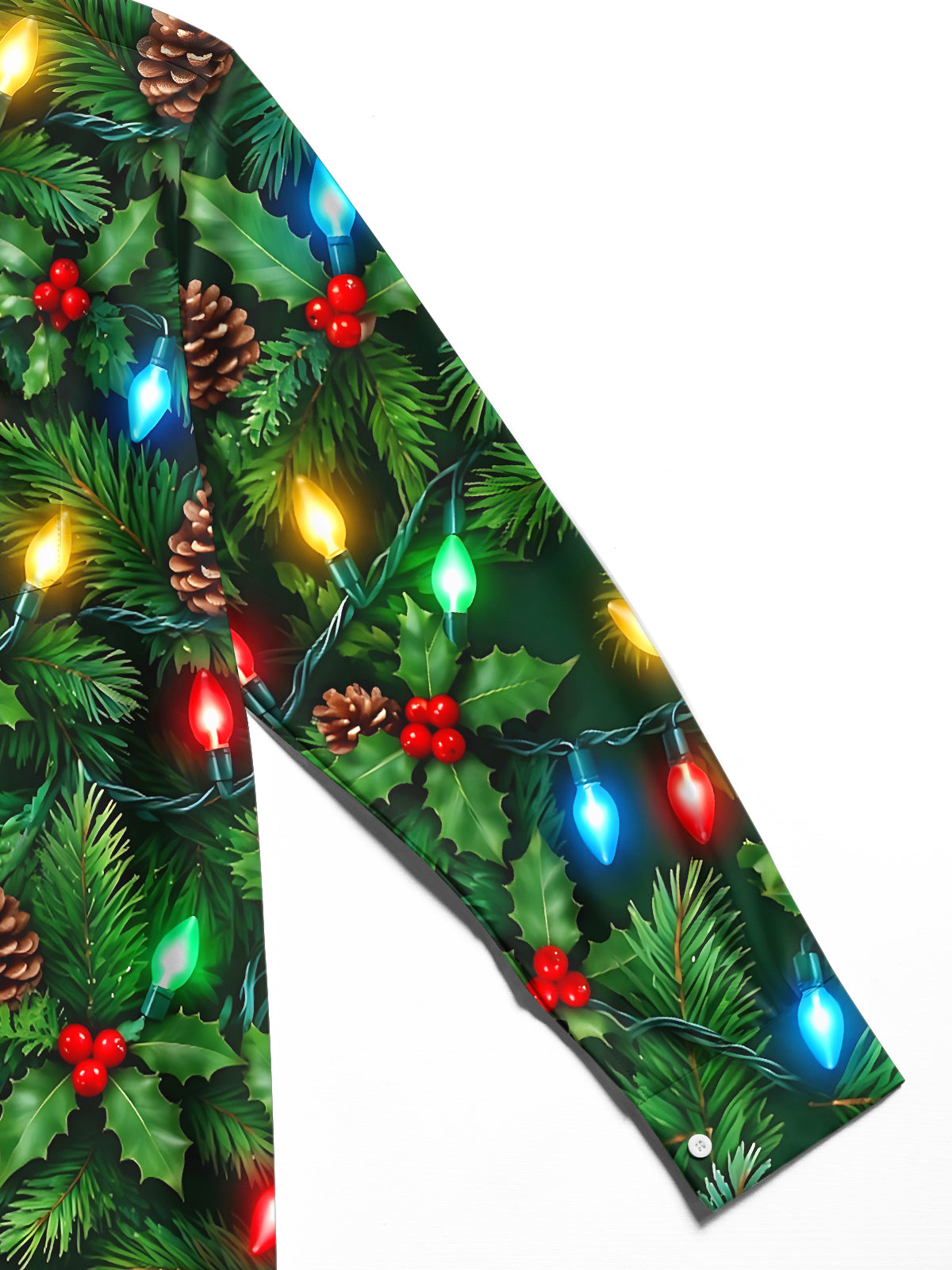 Adaychic Men's Long Sleeve Shirt - Christmas Light Strings With Pinecones And Holly Print with Chest Pocket