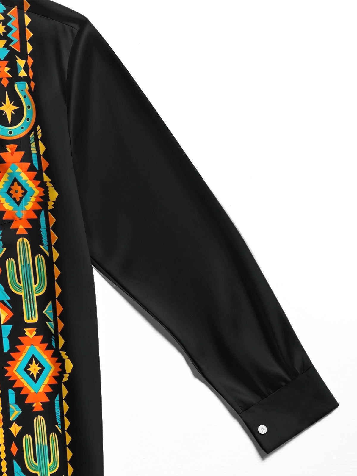 Adaychic Men's Cactus And Geometric Western Patterns Print Long Sleeve Shirt with Chest Pocket