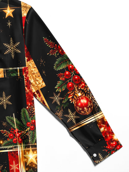 Adaychic Men's Printed Christmas Ornaments Print Long Sleeve Shirt with Chest Pocket
