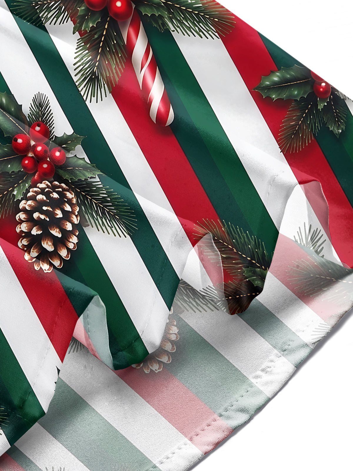 Adaychic Men's Christmas Candy Canes And Pine Cones Print Long Sleeve Shirt with Chest Pocket