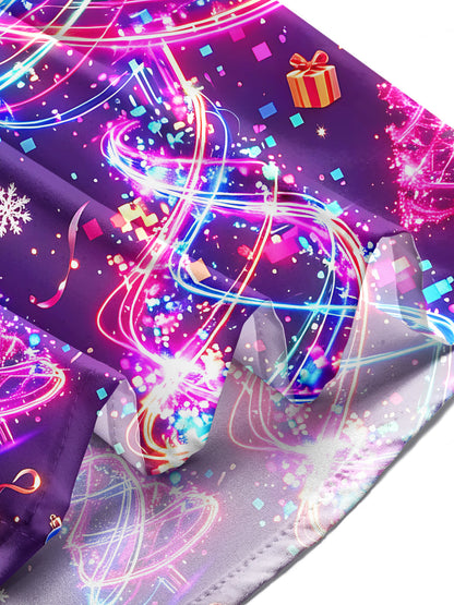 Adaychic Men's Graphic Neon Light Christmas Trees Print Long Sleeve Shirt with Chest Pocket